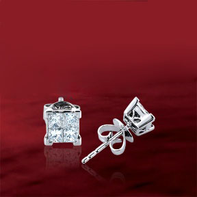 Invisible setting princess cut diamond earrings